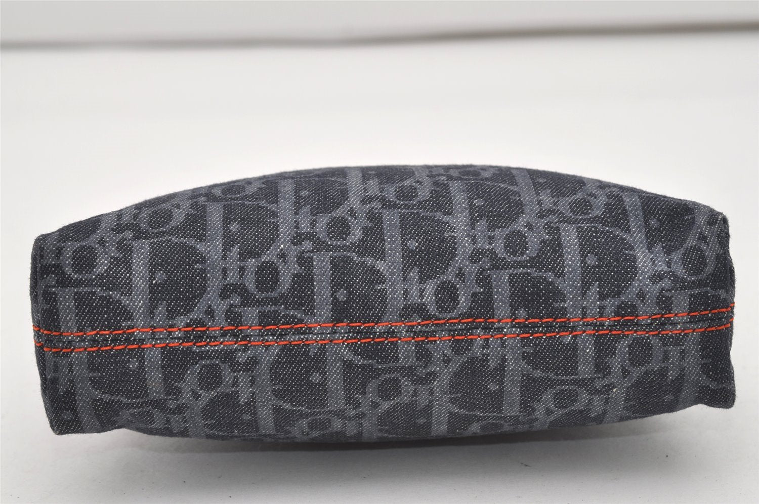 Authentic Christian Dior Trotter Cosmetic Pouch Purse Denim Leather Navy 9395I