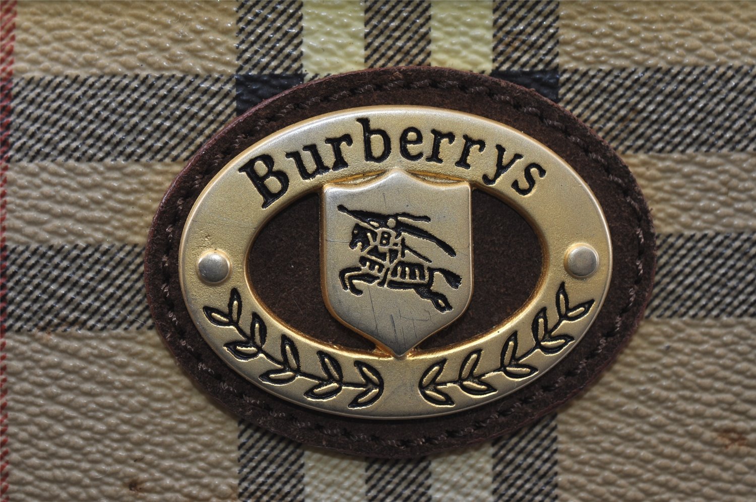 Authentic Burberrys Nova Check Shoulder Cross Bag PVC Suede Leather Beige 9396I