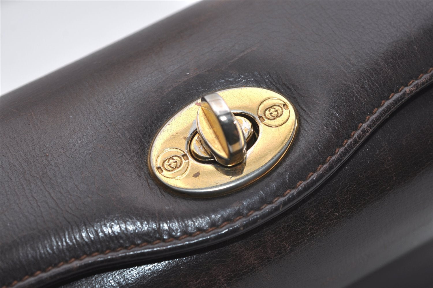 Authentic GUCCI Vintage Shoulder Hand Bag Purse Leather Brown 9399I