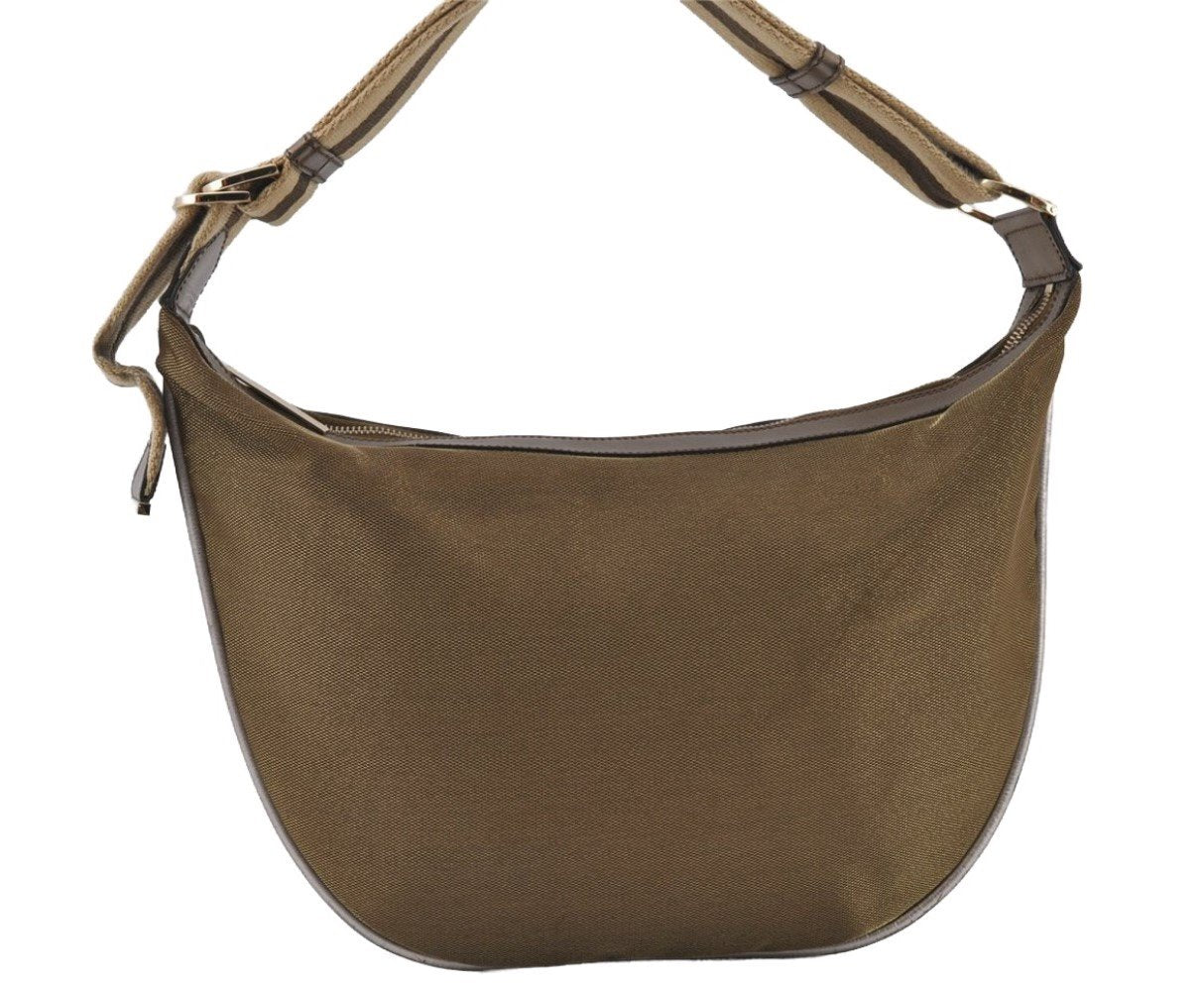 Authentic GUCCI Sherry Line Shoulder Bag Purse Nylon Leather 0014181 Gold 9402I