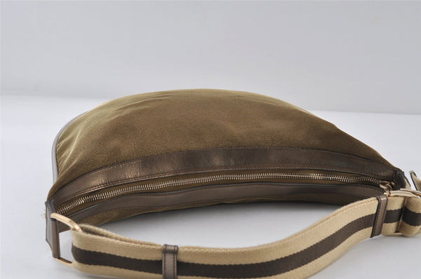 Authentic GUCCI Sherry Line Shoulder Bag Purse Nylon Leather 0014181 Gold 9402I