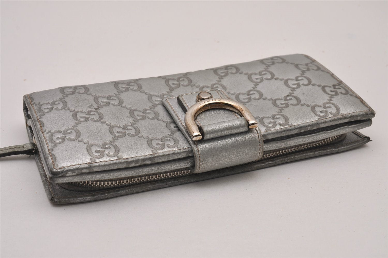 Authentic GUCCI Guccissima Abbey Long Wallet GG Leather 154256 Silver 9403I