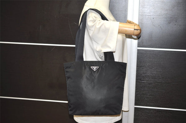 Authentic PRADA Nylon Tessuto Leather Shoulder Tote Bag Purse Black 9405I