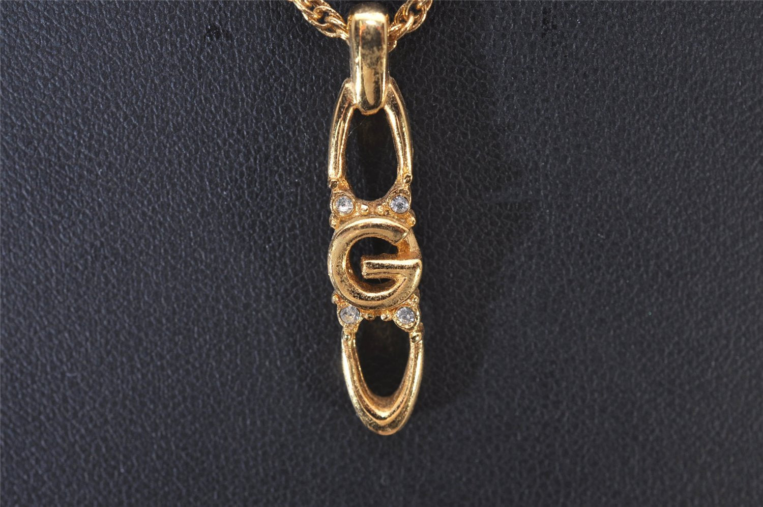 Authentic GIVENCHY Rhinestone Logo Motif Chain Pendant Necklace Gold Tone 9407I