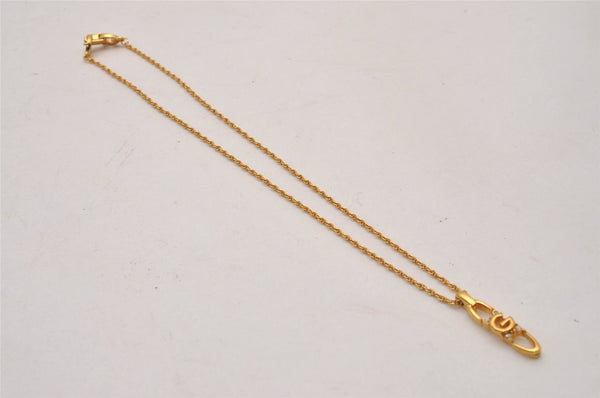 Authentic GIVENCHY Rhinestone Logo Motif Chain Pendant Necklace Gold Tone 9407I