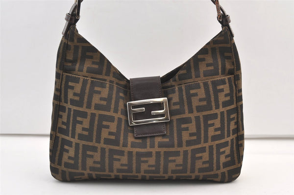 Authentic FENDI Zucca Shoulder Hand Bag Purse Canvas Leather Brown 9408J