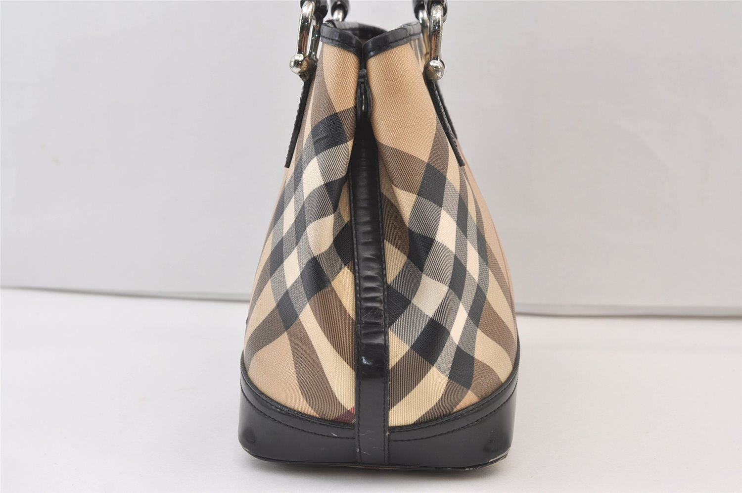 Authentic BURBERRY Vintage Nova Check PVC Leather Hand Tote Bag Beige 9410J