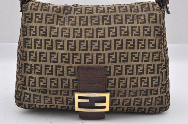 Authentic FENDI Zucchino Mamma Baguette Shoulder Bag Canvas Leather Brown 9414I