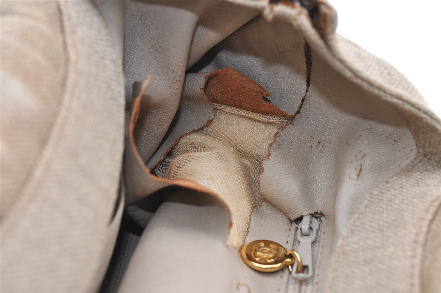 Authentic CHANEL Vintage Canvas CoCo Mark Hand Tote Bag Purse Beige 9416I