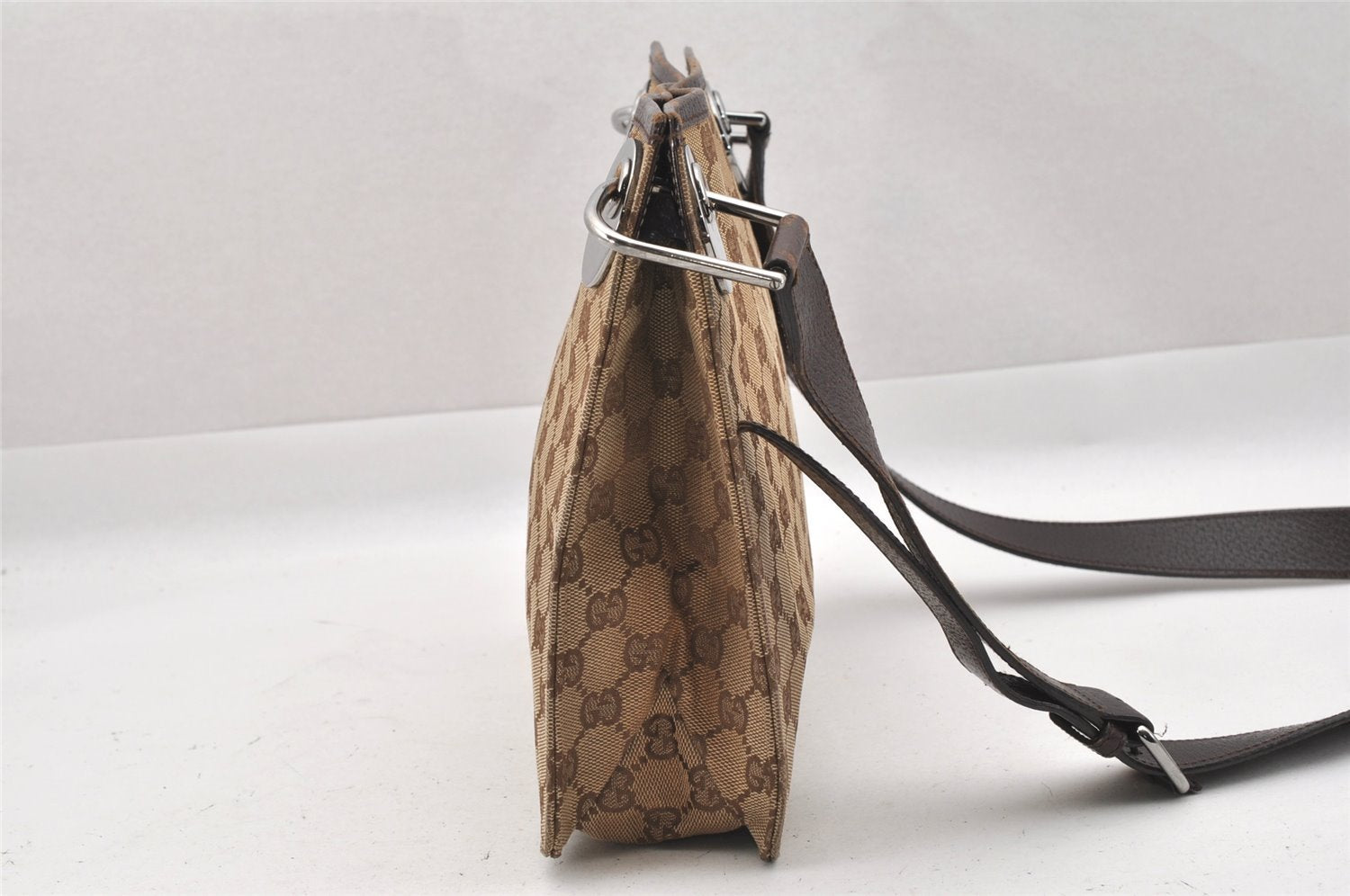 Authentic GUCCI Eclipse Shoulder Cross Bag GG Canvas Leather 120841 Brown 9417I