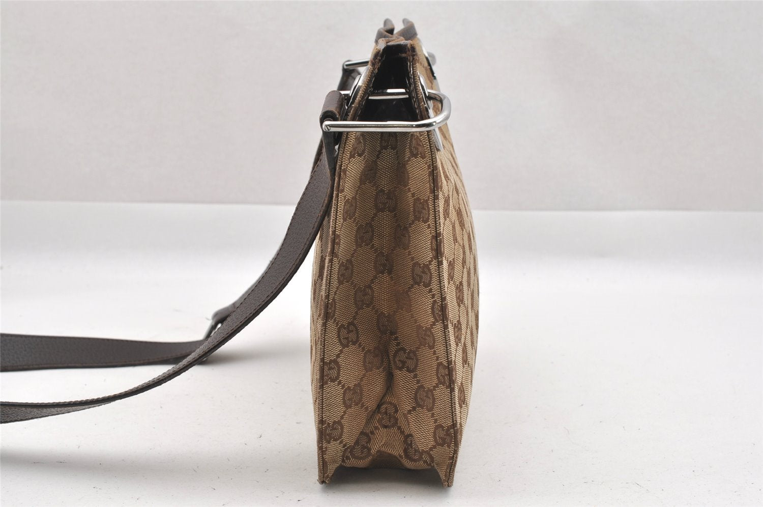 Authentic GUCCI Eclipse Shoulder Cross Bag GG Canvas Leather 120841 Brown 9417I