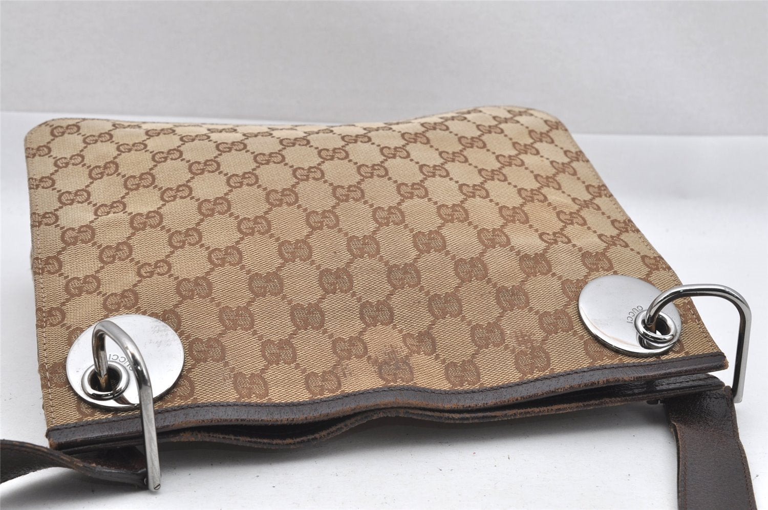 Authentic GUCCI Eclipse Shoulder Cross Bag GG Canvas Leather 120841 Brown 9417I