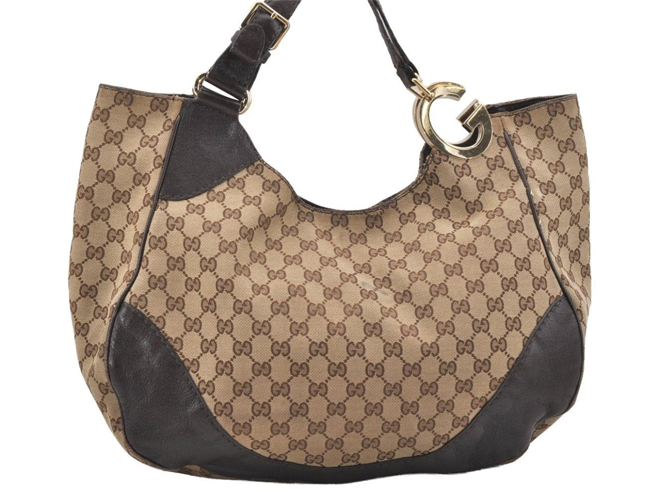 Authentic GUCCI Charlotte Shoulder Tote Bag GG Canvas Leather 203504 Brown 9420I