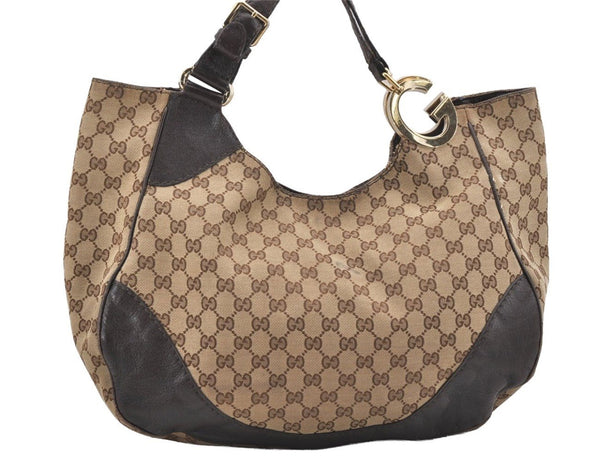 Authentic GUCCI Charlotte Shoulder Tote Bag GG Canvas Leather 203504 Brown 9420I