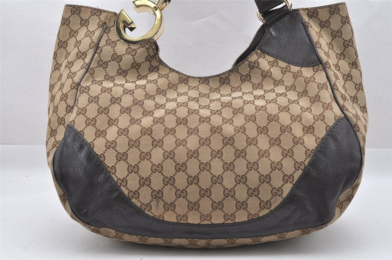 Authentic GUCCI Charlotte Shoulder Tote Bag GG Canvas Leather 203504 Brown 9420I