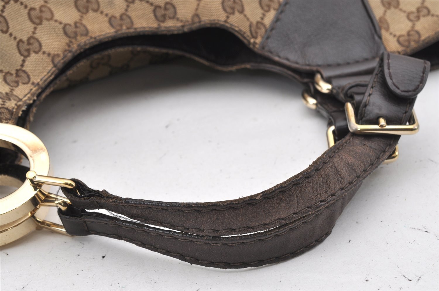 Authentic GUCCI Charlotte Shoulder Tote Bag GG Canvas Leather 203504 Brown 9420I
