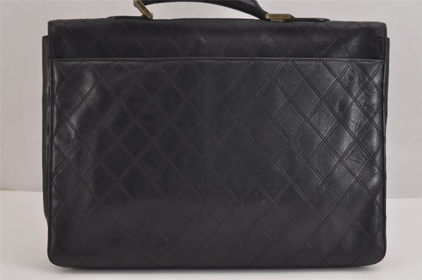 Authentic CHANEL Calf Skin Bicolore CoCo Mark Briefcase Business Bag Black 9422I