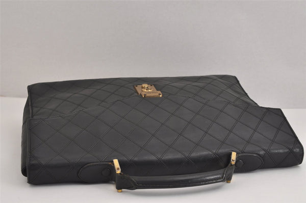 Authentic CHANEL Calf Skin Bicolore CoCo Mark Briefcase Business Bag Black 9422I