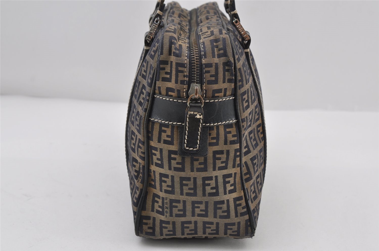 Authentic FENDI Zucchino Shoulder Hand Bag Purse Canvas Leather Navy 9426I