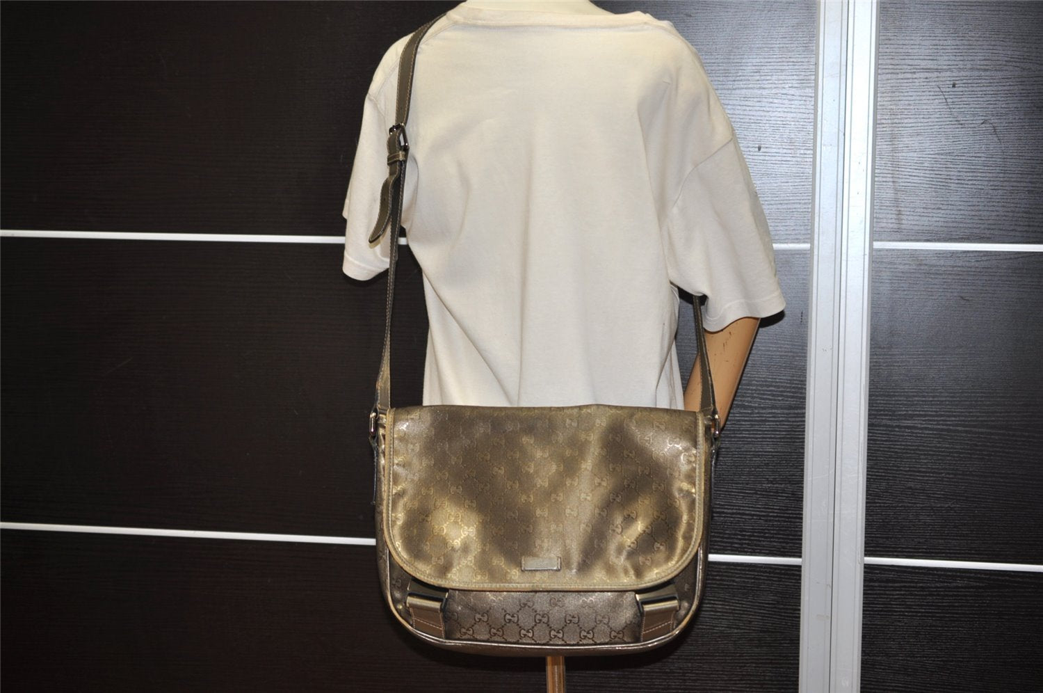 Authentic GUCCI GG Imprime Shoulder Cross Bag GG PVC Leather 201732 Brown 9433I