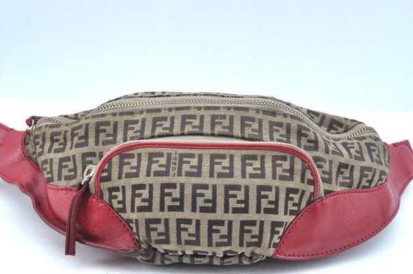 Authentic FENDI Vintage Zucchino Waist Body Bag Purse Canvas Leather Brown 9435I