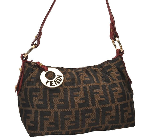 Authentic FENDI Zucca Chef Bag Shoulder Bag Purse Canvas Leather Brown 9436I