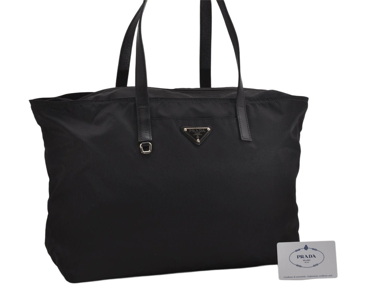 Authentic PRADA TESSUTO CALF Nylon Leather Tote Bag BR3254 Black 9436J