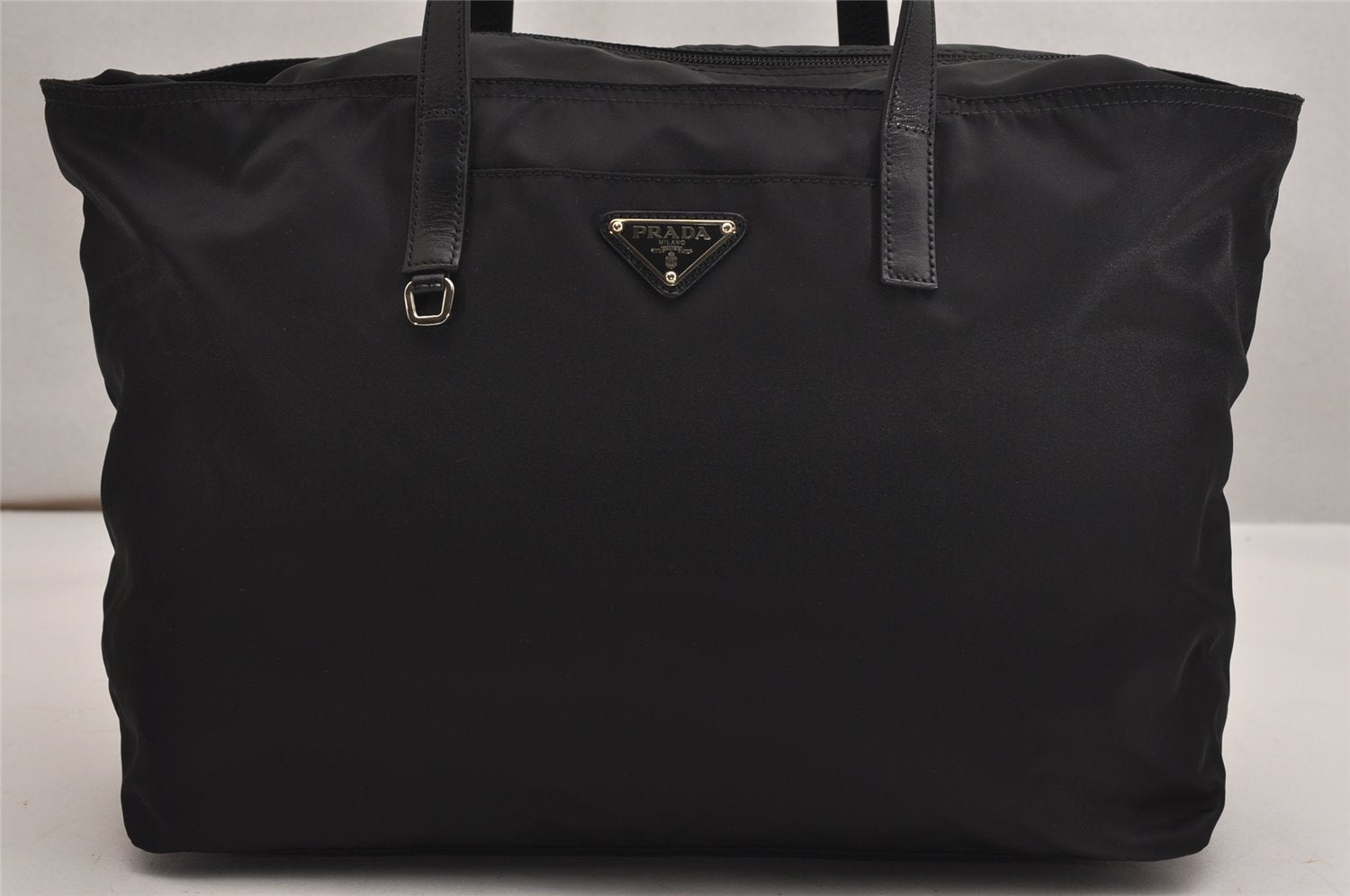 Authentic PRADA TESSUTO CALF Nylon Leather Tote Bag BR3254 Black 9436J