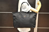 Authentic PRADA TESSUTO CALF Nylon Leather Tote Bag BR3254 Black 9436J