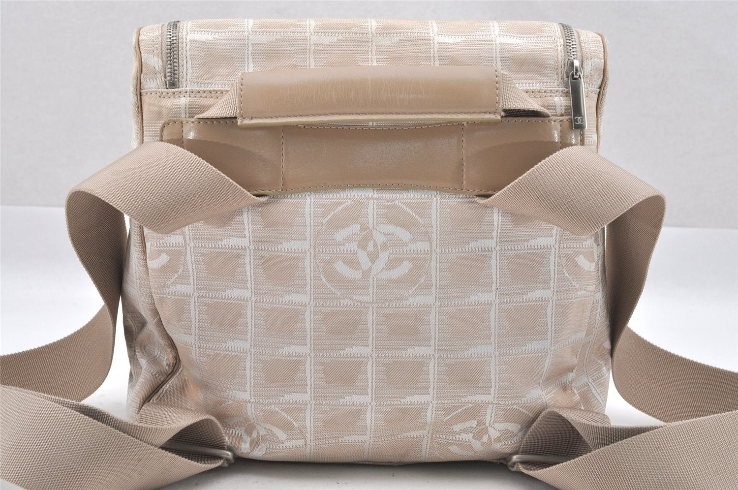 Authentic CHANEL New Travel Line 2Way Backpack Bag Nylon Leather Beige 9440I