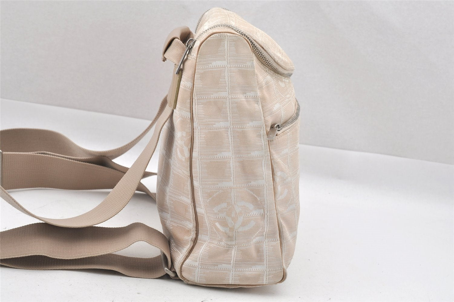 Authentic CHANEL New Travel Line 2Way Backpack Bag Nylon Leather Beige 9440I