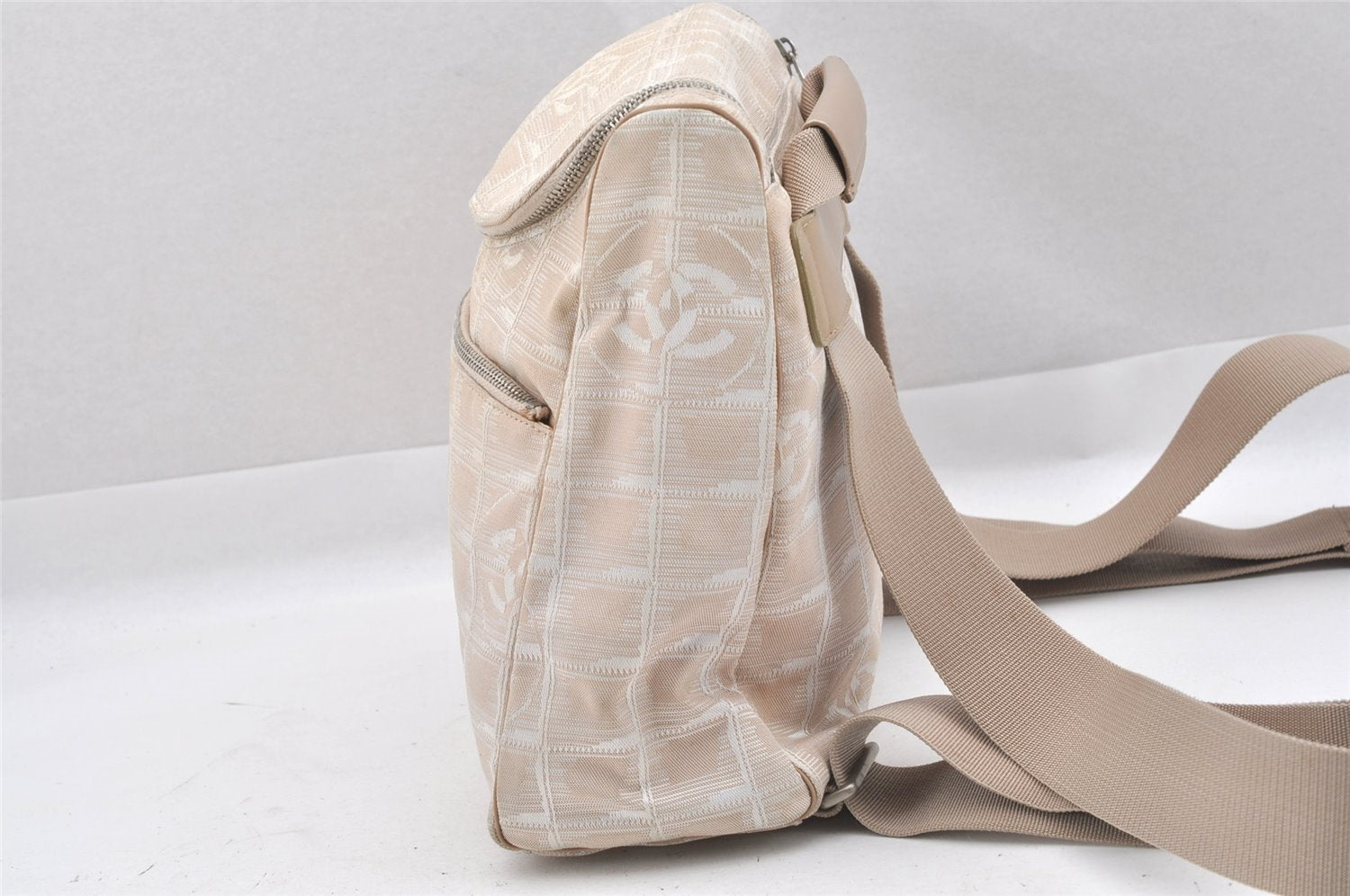 Authentic CHANEL New Travel Line 2Way Backpack Bag Nylon Leather Beige 9440I