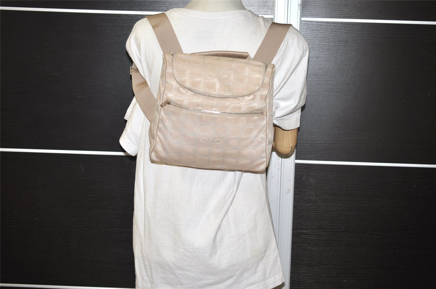 Authentic CHANEL New Travel Line 2Way Backpack Bag Nylon Leather Beige 9440I