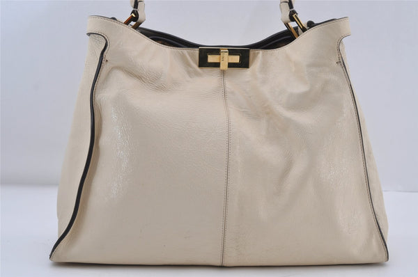 Authentic FENDI Peeka Boo Large 2Way Shoulder Hand Bag Leather White 9442I