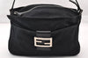 Authentic FENDI Mamma Baguette Shoulder Hand Bag Jersey Leather Black Junk 9443I