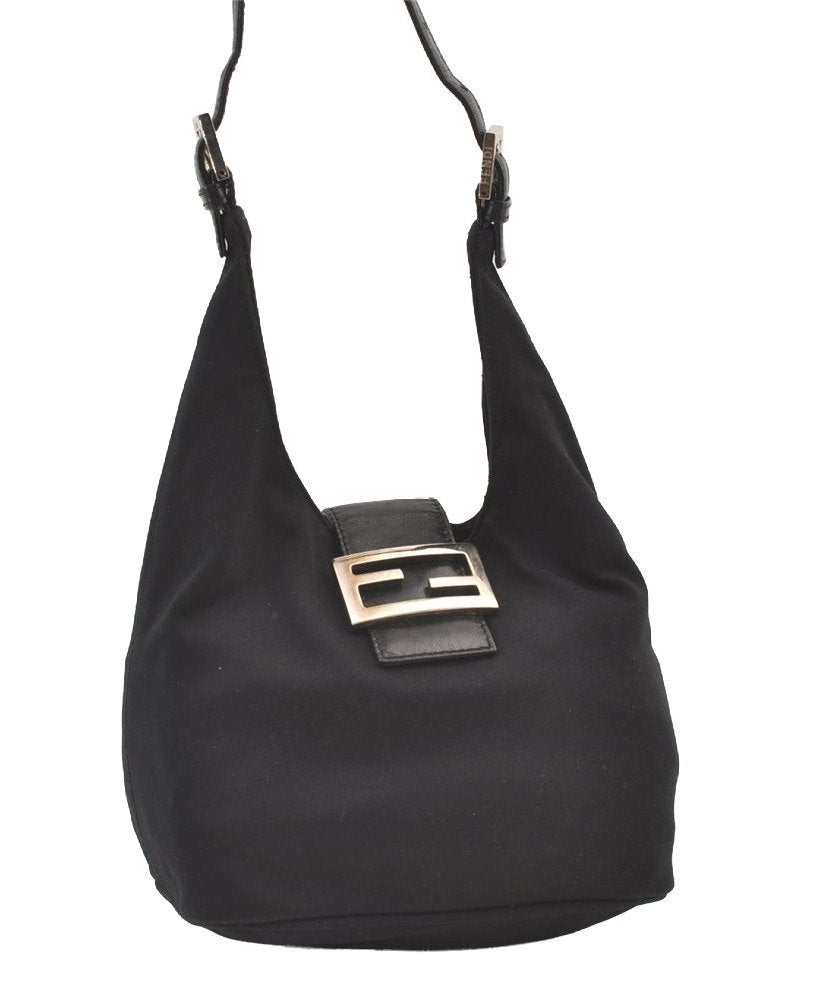 Authentic FENDI Vintage Shoulder Hand Bag Purse Jersey Leather Black 9443J