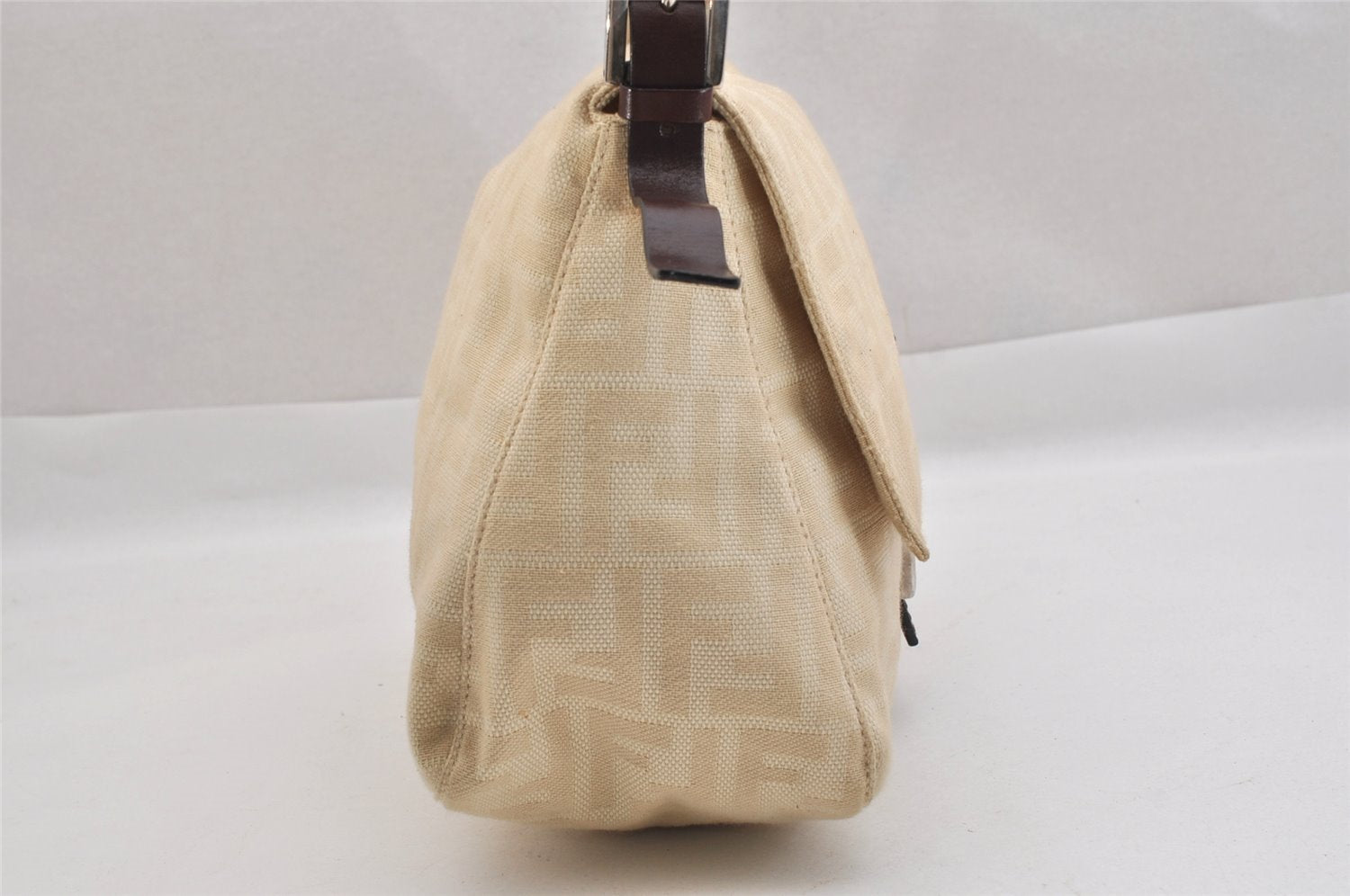 Authentic FENDI Zucca Mamma Baguette Shoulder Bag Canvas Leather Beige 9444J