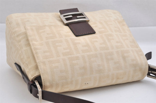 Authentic FENDI Zucca Mamma Baguette Shoulder Bag Canvas Leather Beige 9444J