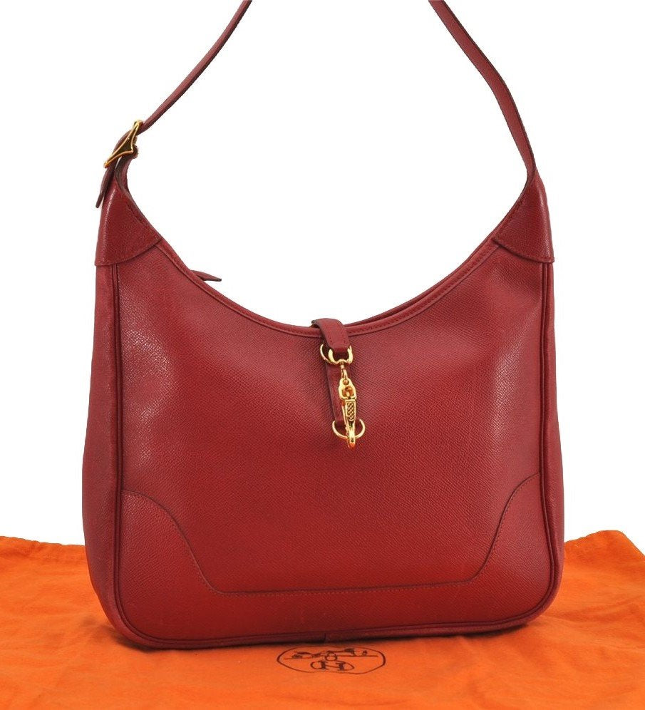 Authentic HERMES Trim 31 Shoulder Hand Bag Purse Leather Red 9445I