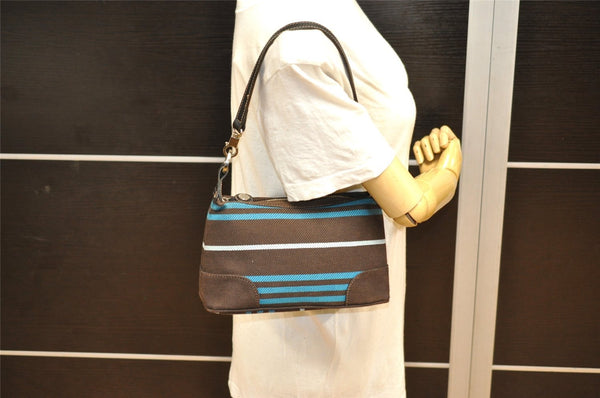 Authentic BURBERRY BLUE LABEL Check Shoulder Hand Bag Canvas Leather Brown 9446J