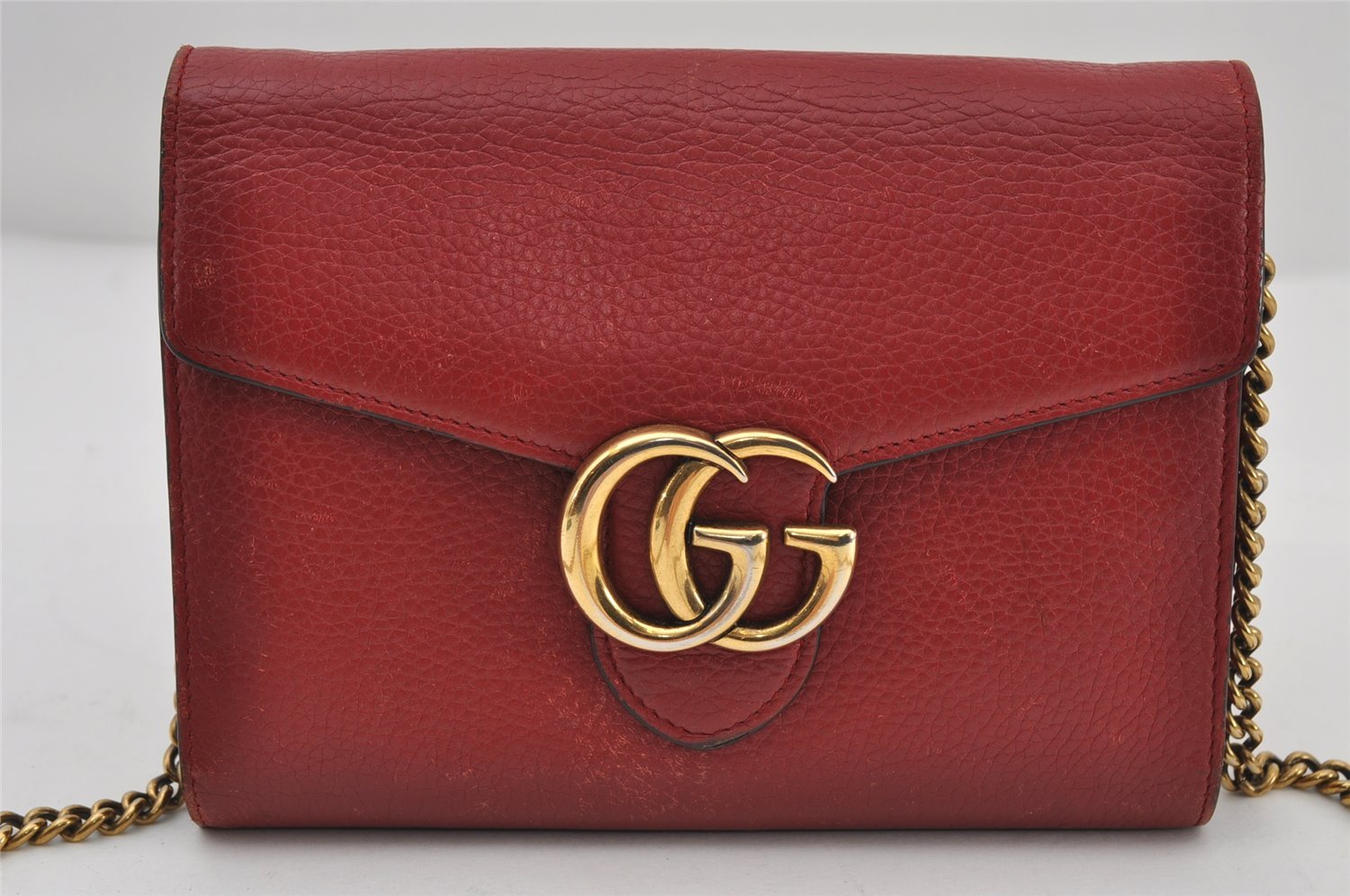 Authentic GUCCI GG Marmont Chain Shoulder Long Wallet Leather 401232 Red 9450I