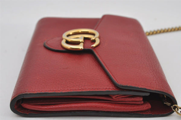 Authentic GUCCI GG Marmont Chain Shoulder Long Wallet Leather 401232 Red 9450I