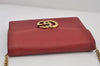 Authentic GUCCI GG Marmont Chain Shoulder Long Wallet Leather 401232 Red 9450I