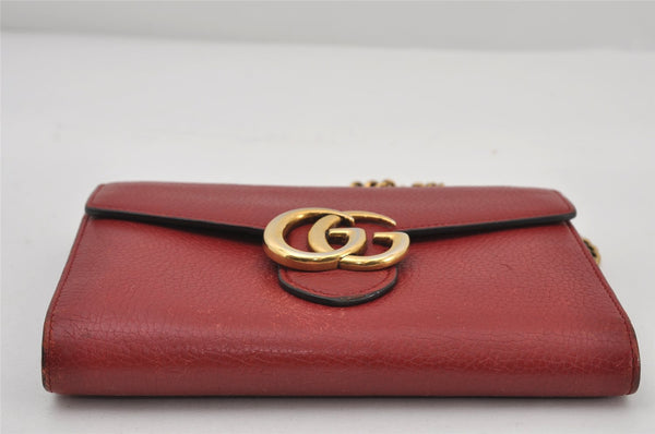 Authentic GUCCI GG Marmont Chain Shoulder Long Wallet Leather 401232 Red 9450I