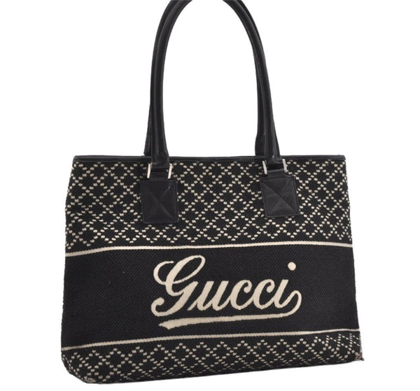 Authentic GUCCI Diamante Shoulder Tote Bag Wool Leather 257304 Black 9451I