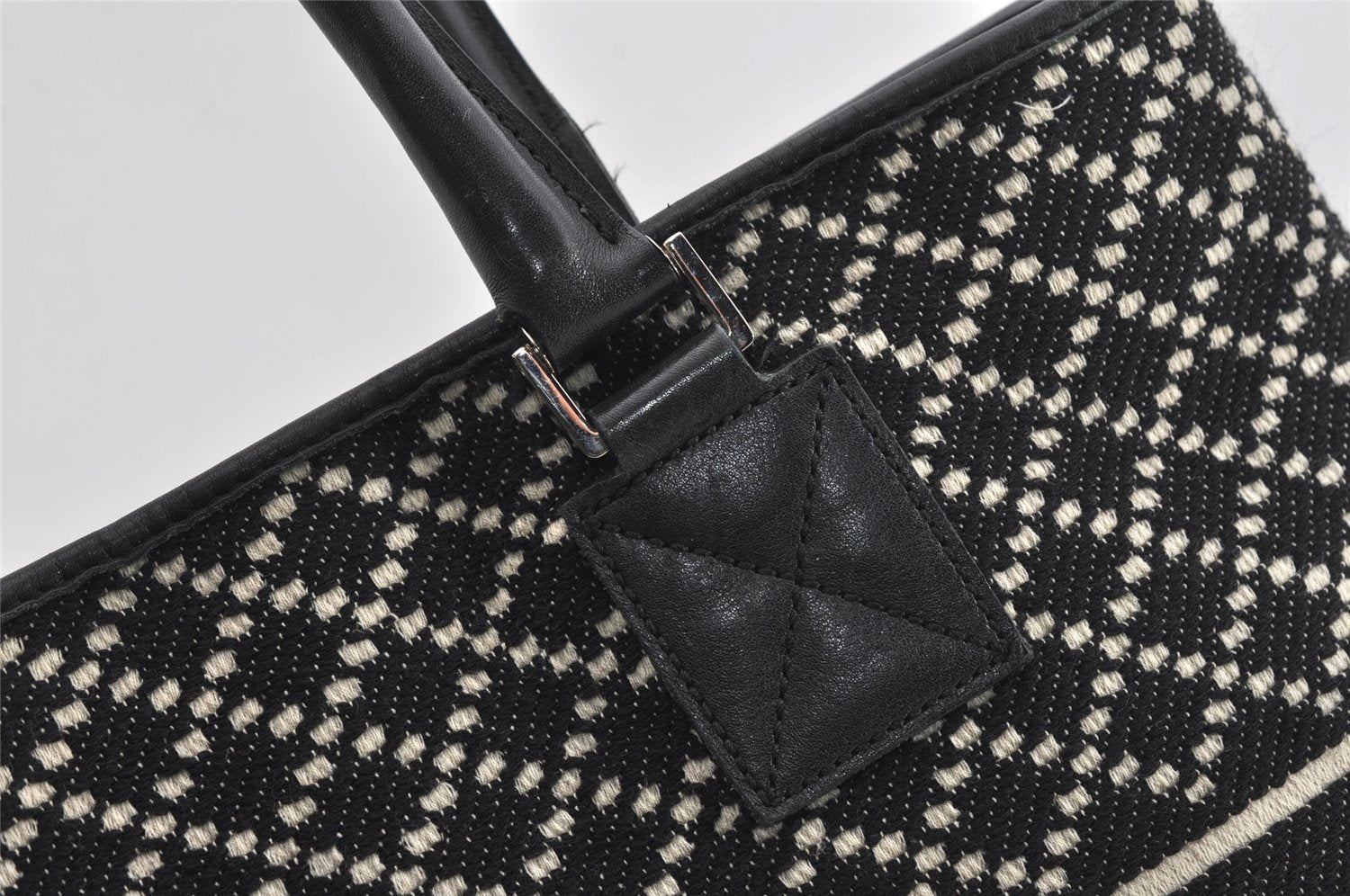 Authentic GUCCI Diamante Shoulder Tote Bag Wool Leather 257304 Black 9451I