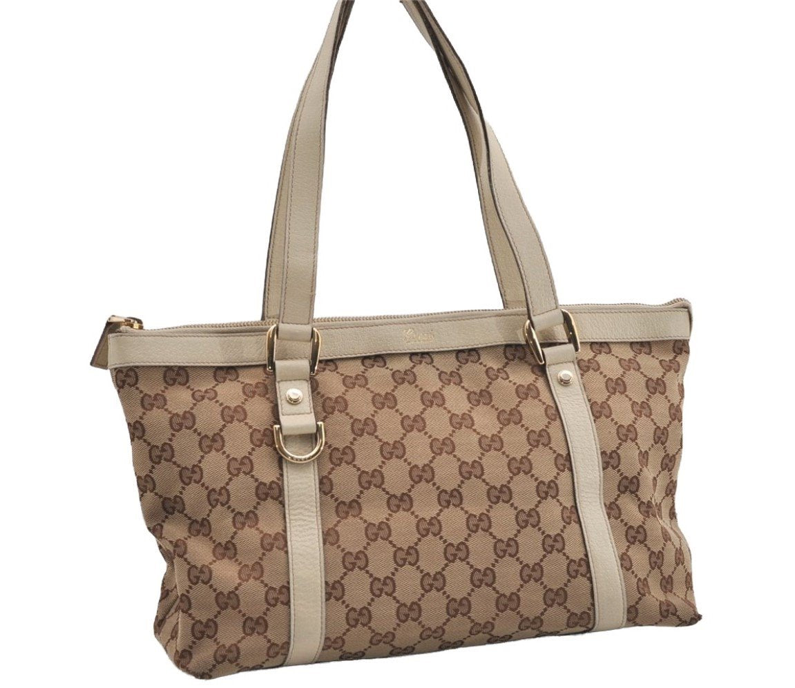 Authentic GUCCI Abbey Shoulder Tote Bag GG Canvas Leather 141470 Brown 9452I