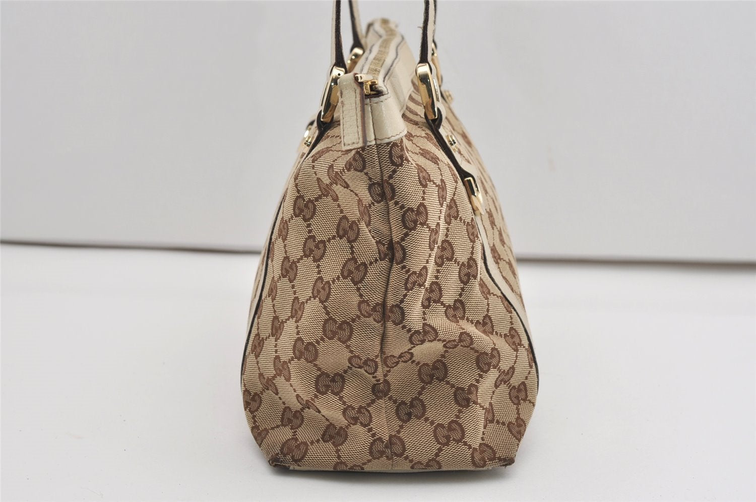 Authentic GUCCI Abbey Shoulder Tote Bag GG Canvas Leather 141470 Brown 9452I