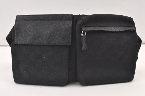 Authentic GUCCI Vintage Waist Body Bag Purse GG Canvas Leather 28566 Black 9454J