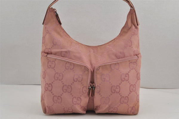 Authentic GUCCI Jumbo GG Shoulder Hand Bag GG Canvas Leather 76477 Pink 9455J